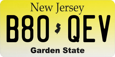 NJ license plate B80QEV
