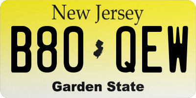 NJ license plate B80QEW