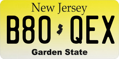 NJ license plate B80QEX