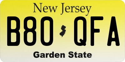 NJ license plate B80QFA