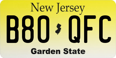 NJ license plate B80QFC