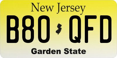 NJ license plate B80QFD