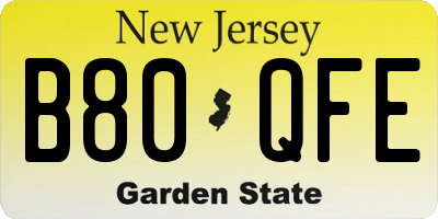 NJ license plate B80QFE