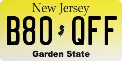 NJ license plate B80QFF