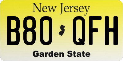 NJ license plate B80QFH