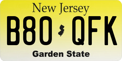 NJ license plate B80QFK