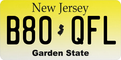NJ license plate B80QFL