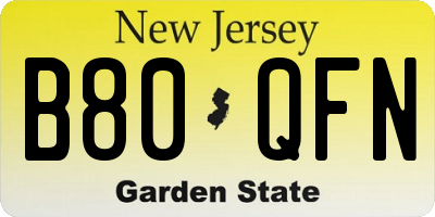NJ license plate B80QFN