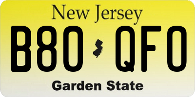 NJ license plate B80QFO