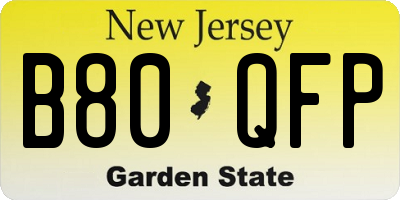 NJ license plate B80QFP