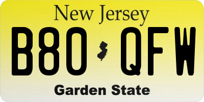 NJ license plate B80QFW