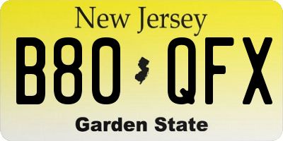 NJ license plate B80QFX