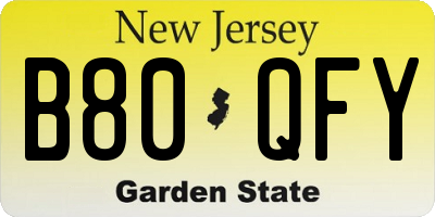 NJ license plate B80QFY