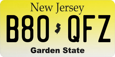 NJ license plate B80QFZ