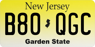 NJ license plate B80QGC