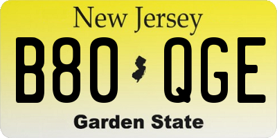 NJ license plate B80QGE