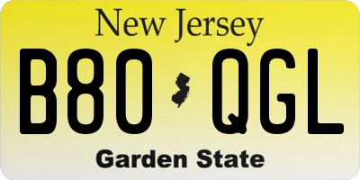 NJ license plate B80QGL