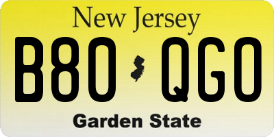 NJ license plate B80QGO