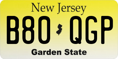 NJ license plate B80QGP