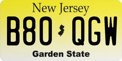NJ license plate B80QGW