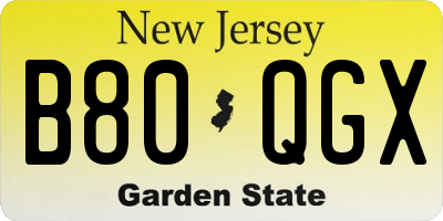 NJ license plate B80QGX