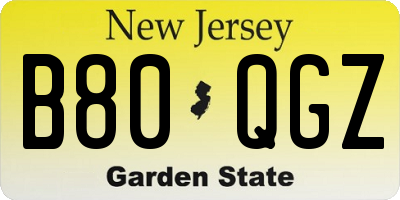NJ license plate B80QGZ