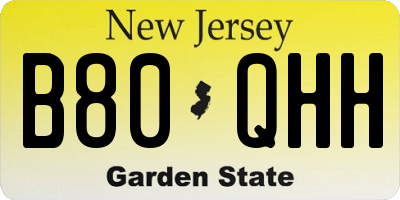 NJ license plate B80QHH