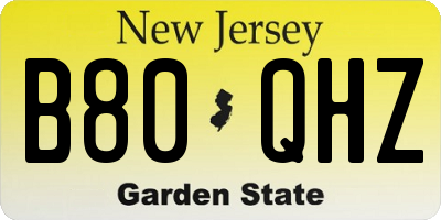 NJ license plate B80QHZ