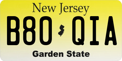 NJ license plate B80QIA