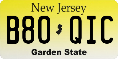 NJ license plate B80QIC