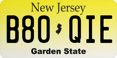 NJ license plate B80QIE