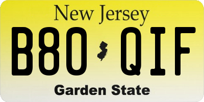 NJ license plate B80QIF