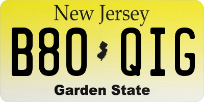 NJ license plate B80QIG