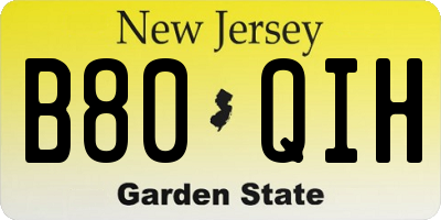 NJ license plate B80QIH