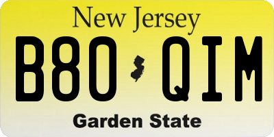 NJ license plate B80QIM