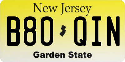 NJ license plate B80QIN