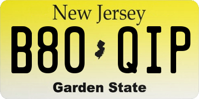 NJ license plate B80QIP
