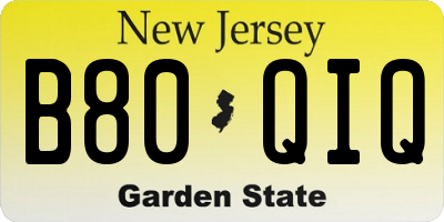 NJ license plate B80QIQ