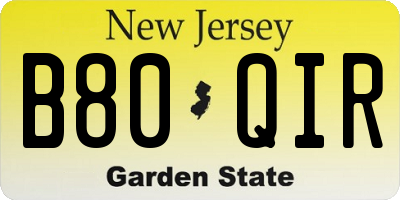 NJ license plate B80QIR