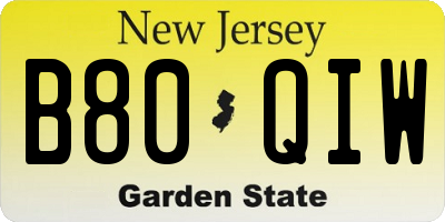 NJ license plate B80QIW