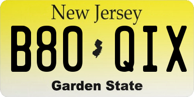 NJ license plate B80QIX