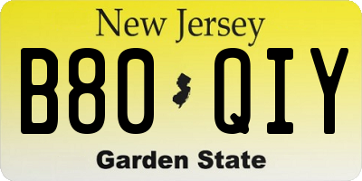 NJ license plate B80QIY