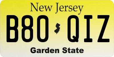 NJ license plate B80QIZ