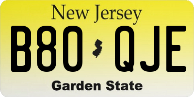 NJ license plate B80QJE
