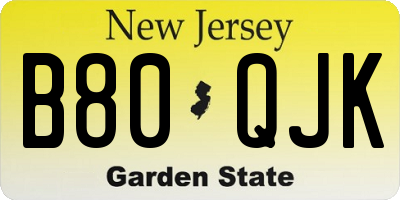NJ license plate B80QJK