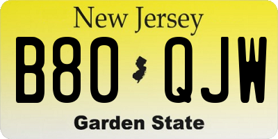 NJ license plate B80QJW
