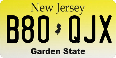 NJ license plate B80QJX