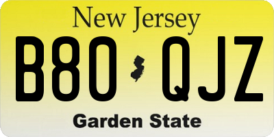 NJ license plate B80QJZ
