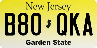 NJ license plate B80QKA