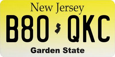 NJ license plate B80QKC